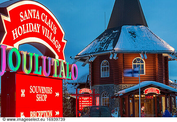 Santa Claus village at dusk  Rovaniemi  Finland