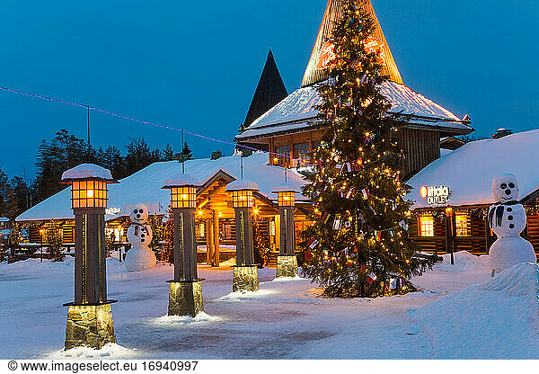 Santa Claus village at dusk  Rovaniemi  Finland