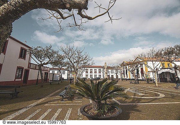 Sao Sebastiao typical village in Terceira island Azores Portugal on January 9  2017. The city hall at main square.