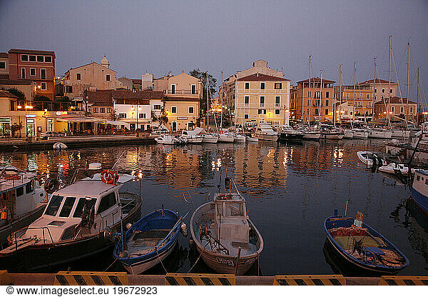 Sardinian harbor and Coastal village