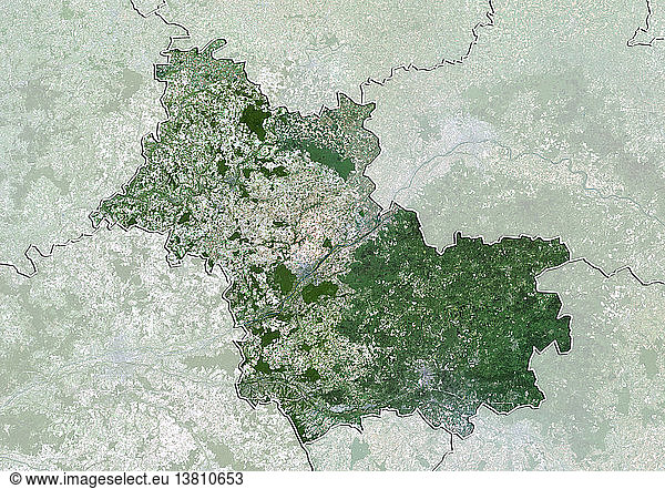 Satellite view of the departement of Loir-et-Cher  France. It is home of numerous castles located in the Loire valley. This image was compiled from data acquired by LANDSAT 5 & 7 satellites.