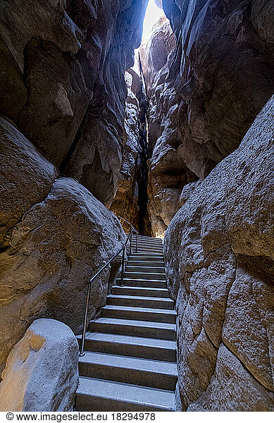 Saudi Arabia  Eastern Province  Al-Hofuf  Steps inside cave at Jabal Al-Qarah
