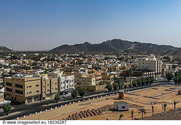 Saudi Arabia  Hail Province  Ha?il  Desert city with hills in background