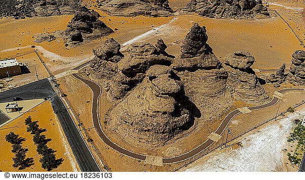 Saudi Arabia  Hail Province  Jubbah Saudi Arabia  Hail Province  Jubbah  Aerial view of sandstone outcrops of Jebel Umm Sanman