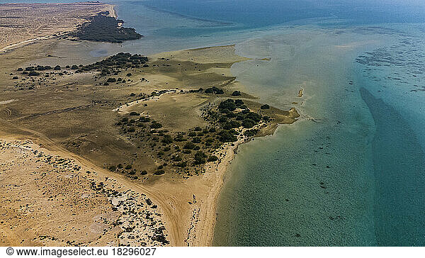 Saudi Arabia  Jazan Province  Aerial view of sandy shore in Farasan Islands archipelago
