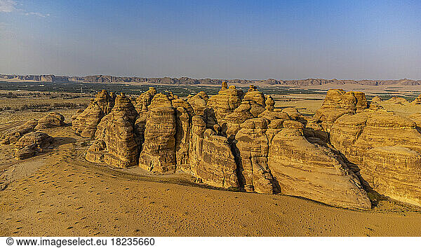 Saudi Arabia  Medina Province  Al Ula  Aerial view of eroded rock formation