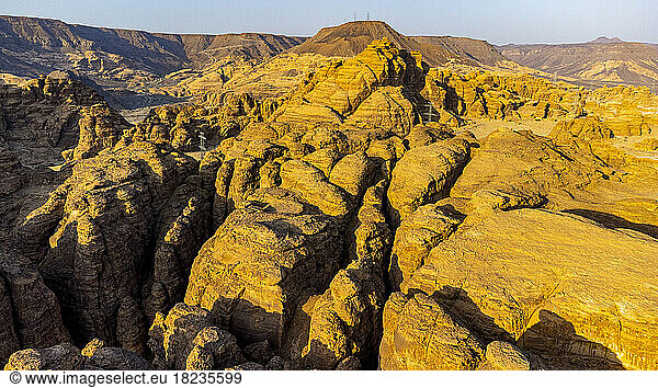 Saudi Arabia  Medina Province  Al Ula  Aerial view of sandstone canyon