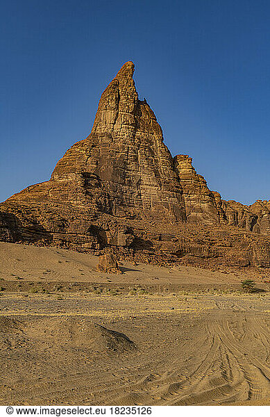 Saudi Arabia  Medina Province  Al Ula  View of sandstone pinnacle