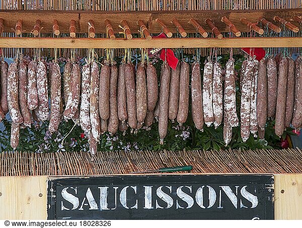 Sausages for sale at outdoor market  Loches  Indre-et-Loire  Central France