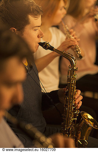 Saxophonists performing