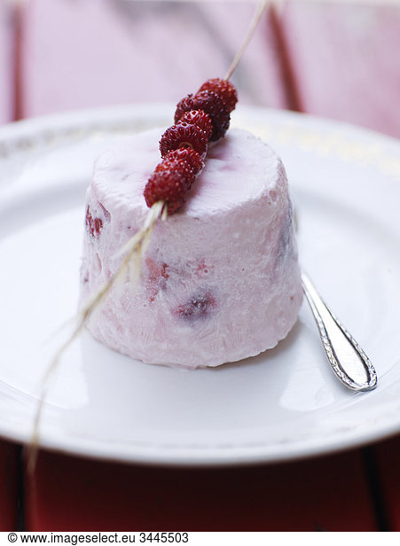 Scandinavia  Sweden  Ice cream with cherry topping  close-up