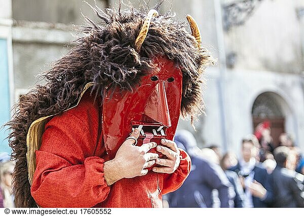 scary figure  Abballu di lu diavuli  or Dance of the Devils during the Good Friday processions in the mountain village of Prizzi  Province of Palermo  Sicily  Italy  Europe