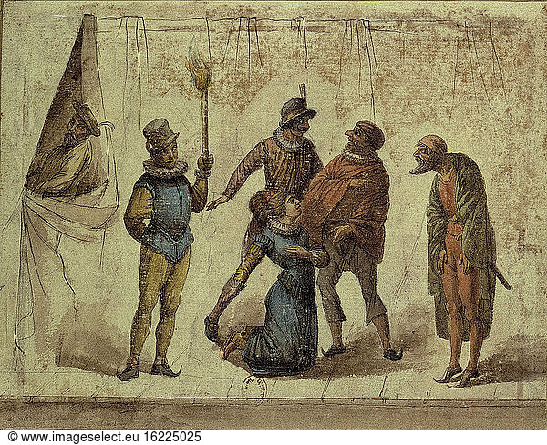 Scene from a French Farce / Draw./ 1599