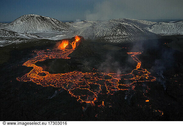 Scenery of erupting volcanic mountain