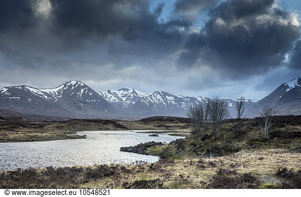 Scenic river and view of Black Mountains  Rannoch Moor  Scotland