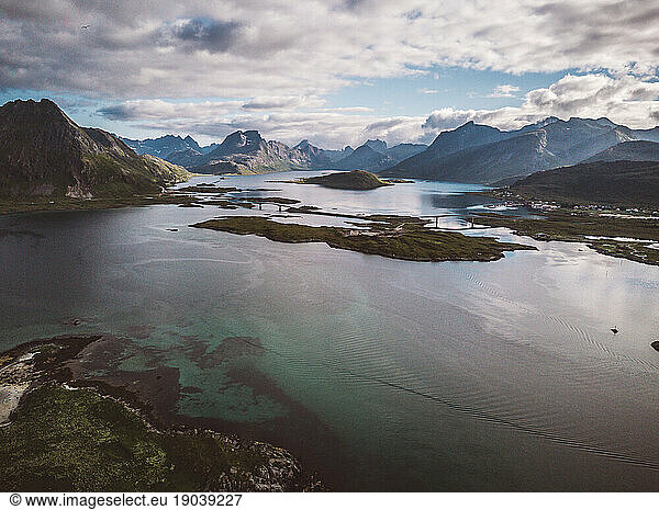 Scenic view of Bridges of Lofoten Islands in a Cloudy Day