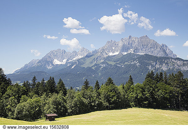 Scenic view of Kaiser Mountains against sky  KitzbÃ¼hel  Tyrol  Austria