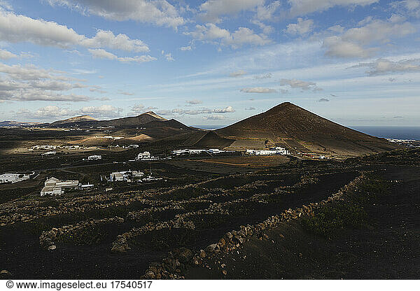 Scenic view of landscape with mountains at Lanzarote  Spain