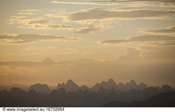 scenic view of limestone mountains above Yangshuo