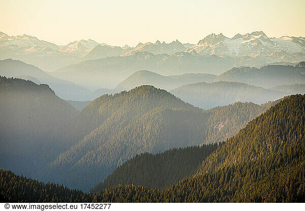 Scenic view of mountain layers  British Columbia  Canada.