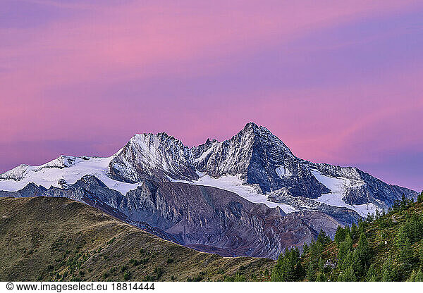 Scenic view of mountain with glacier at sunset  Hohe Tauern National Park  Austria