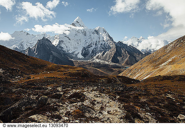 Scenic view of mountains against sky at Sagarmatha National Park during sunny day