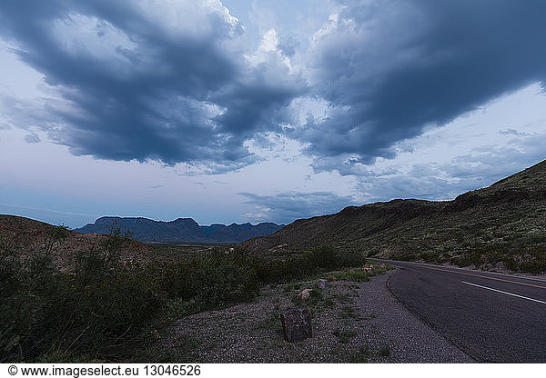 Scenic view of mountains against stormy clouds at Big Bend National Park
