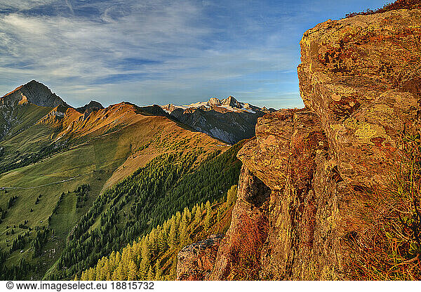Scenic view of mountains and valley at sunset  Hohe Tauern National Park  Austria