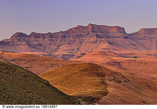 Scenic view of mountains at sunrise in KwaZulu-Natal  Drakensberg  South Africa