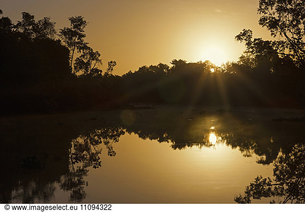 Scenic view of sunrise over river  Orinoco River  Orinoco Delta  Venezuela