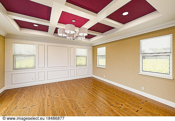 Schöne lila und tan benutzerdefinierte Master Schlafzimmer komplett mit ganzen Wandvertäfelung Wand  frische Farbe  Krone und Basis Leisten  Hartholzböden und Kassettendecke