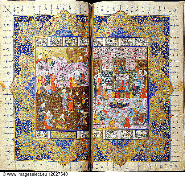 Schah Luhrasp?s Thronbesteigung (Manuskriptillumination aus dem Epos Schahname von Ferdowsi). Künstler: Iranischer Meister