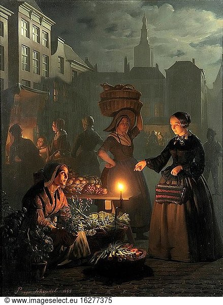 Schendel Petrus Van - ein mondbeschienener Gemüsemarkt 1 - Belgische Schule - 19. Jahrhundert.
