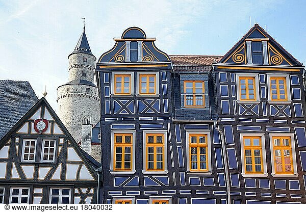 Schiefes Haus  Hexenturm  Fachwerkhäuser  König-Adolf-Platz  Idstein  Taunus  Hessen Deutschland