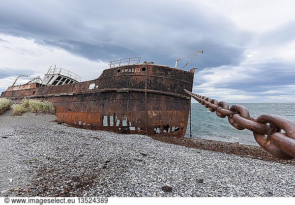Schiffswrack der Amadeo San Gregorio bei Punta Arenas Magellanstraße Patagonien Chile Südamerika
