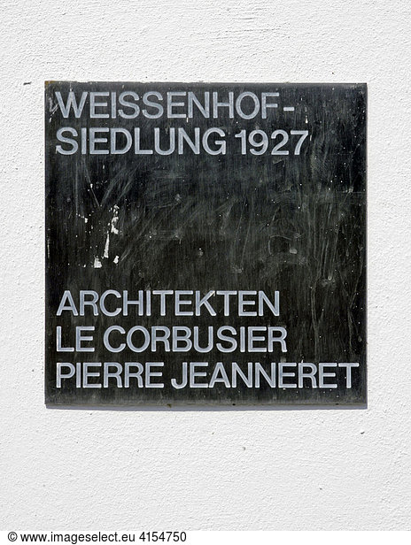 Schild an Corbusier Haus der Weissenhofsiedlung am Killeberg  Stuttgart  Deutschland