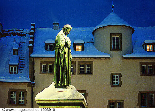 Schiller statue in snow  Schillerplatz