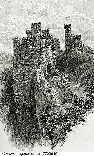 Schloss Conwy  Conwy  Wales. Der Backhausturm  hier im Jahr 1880 vor Beginn der Renovierungsarbeiten. Aus Welsh Pictures  veröffentlicht 1880.