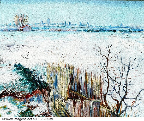 Schneelandschaft mit Arles im Hintergrund 1880