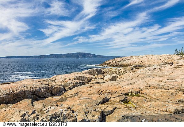 Schoodic Peninsula on the Atlantic Ocean in Acadia National Park on the coast of Maine in the United States.