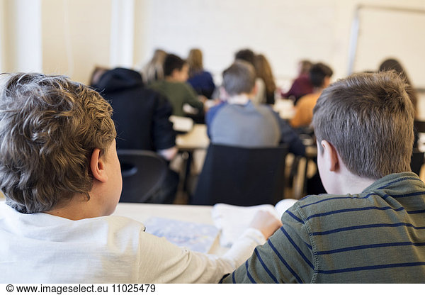 Schoolchildren (12-13) sitting in classroom
