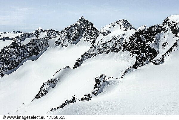 Schrandele and Wildgradspitze  high mountains with glacier Lisener Ferner  mountains in winter  aerial view  Stubai Alps  Tyrol  Austria  Europe