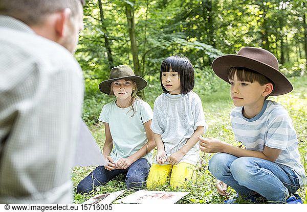 Schulkinder lernen  Tierarten im Wald zu unterscheiden