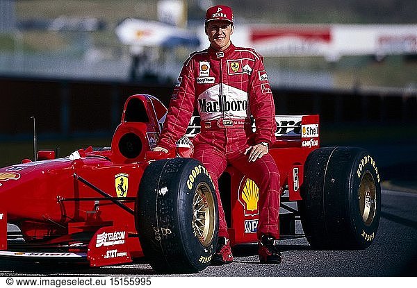 Schumacher  Michael  * 3.1.1969  deut. Sportler (Rennfahrer)  Halbfigur  auf Rennwagen sitzend  2000er Jahre Schumacher, Michael, * 3.1.1969, deut. Sportler (Rennfahrer), Halbfigur, auf Rennwagen sitzend, 2000er Jahre,