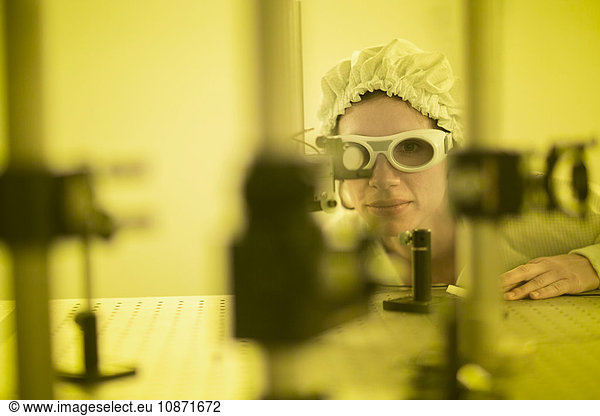 Scientist in holographic laboratory