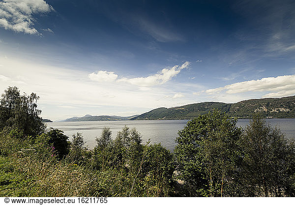 Scotland  View of Loch Ness under blue sky