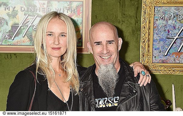 Scott Ian of the music group Anthrax (R) and wife Pearl Aday attend the HBO Films' 'My Dinner With Herve' Premiere at Paramount Studios on October 4  2018 in Hollywood  California.