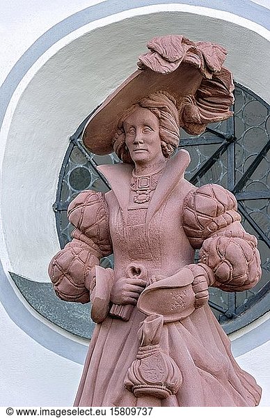 Sculpture of Countess Anna von Lodron by Manfred R. Binder  Mindelburg  Georgenberg  Mindelheim  Swabia  Bavaria  Germany  Europe