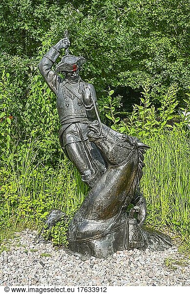 Sculpture Pulling out of the Swamp by the Pigtail  Baron Baron of Munchausen  Munchausen Town Bodenwerder  Lower Saxony  Germany  Europe