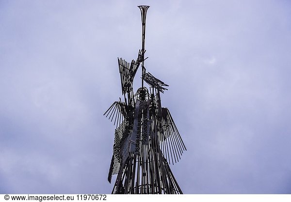 Scultpure of Trumpeting Angel in Chernobyl town  Chernobyl Nuclear Power Plant Zone of Alienation around the nuclear reactor disaster in Ukraine.